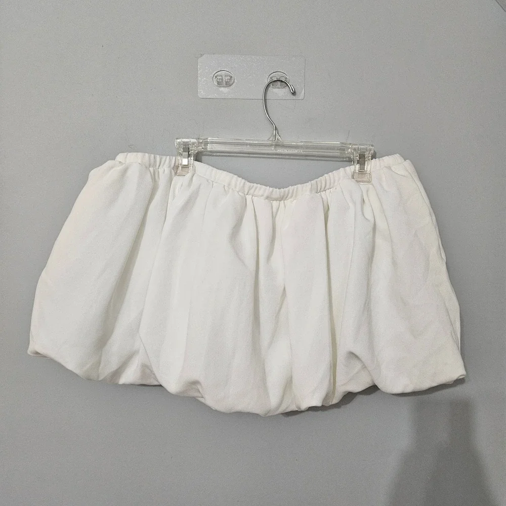 New Fashion Nova Womens White Bubble Mini Skirt Elastic Drawstring Waist‎ 1X